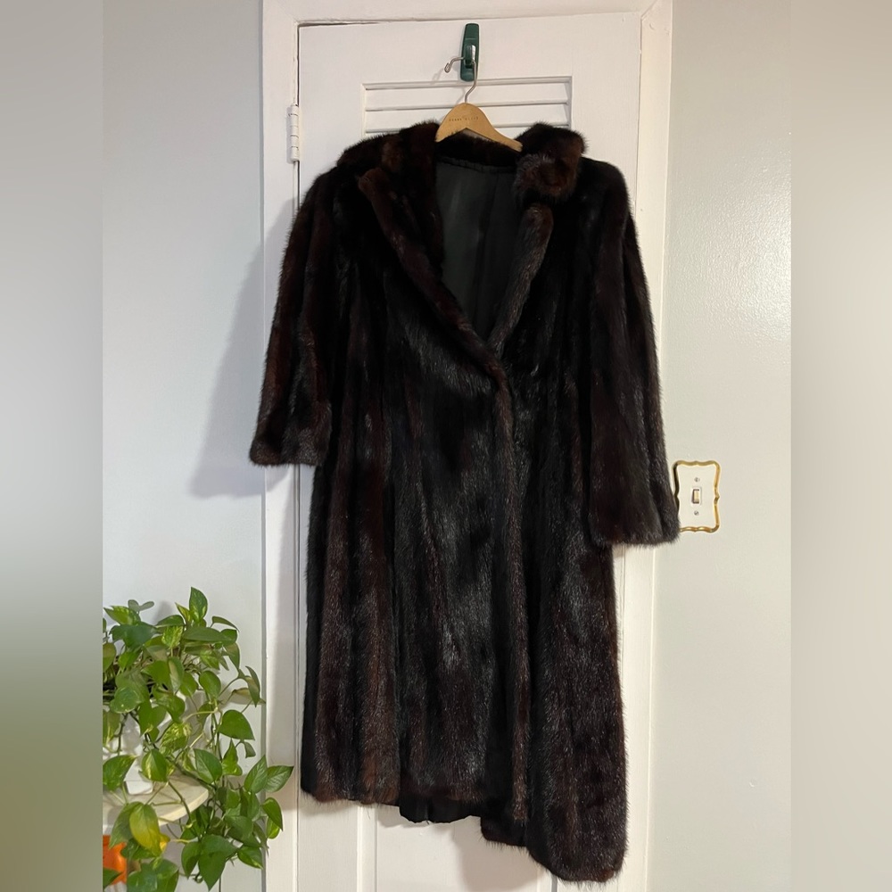 Long brown large authentic mink coat